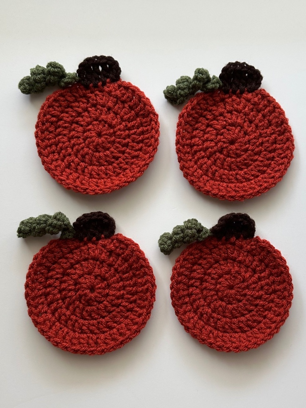 4 New Crochet Pumpkin Coasters